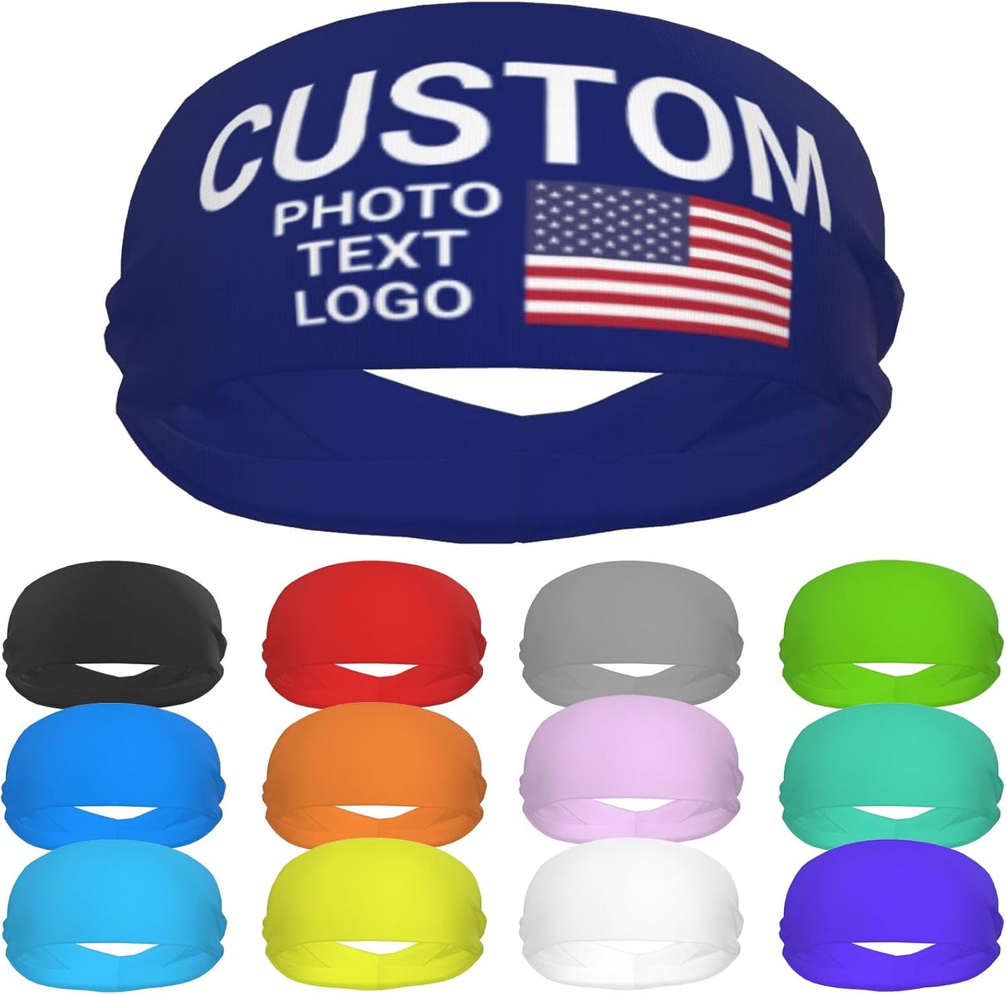 Custom Sports Headband Sweatband Bandana Add Your Photo Logo Text Number, Bulk Customized Unisex Sports Moisture Wicking Breathable Elastic