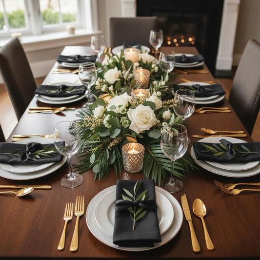 D'Moksha Homes Black Linen Napkins 18 x 18 Inch - 100% Pure Linen Cloth Washable Dinner Napkins Set of 4 for Fall, Thanksgiving, Holiday