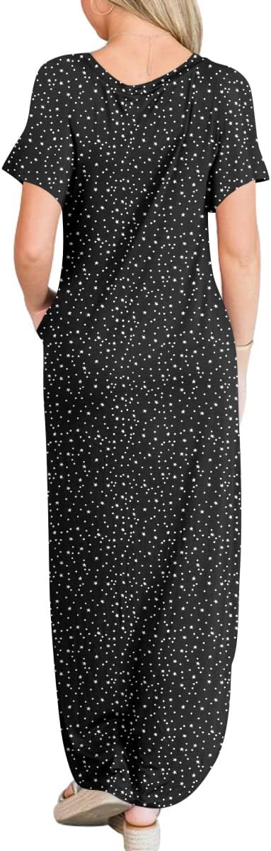 ANRABESS Womens Summer Maxi Dress Short Sleeve Casual Loose Long T Shirt Dresses Split Vacation Beach Sundress Travel Outfits