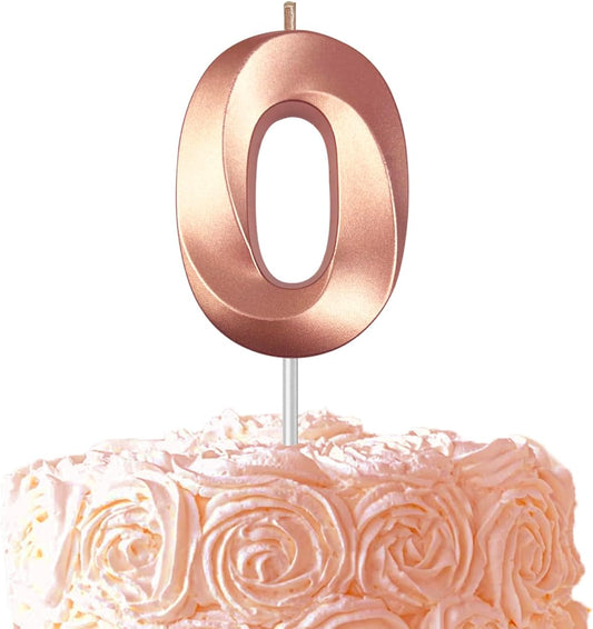 Rose Gold Number 0 Candles, 3D Diamond 2.76 Inch Cake Topper Birthday Candles for Wedding Anniversary Cake Decorations, Happy Birthday Party Decorations