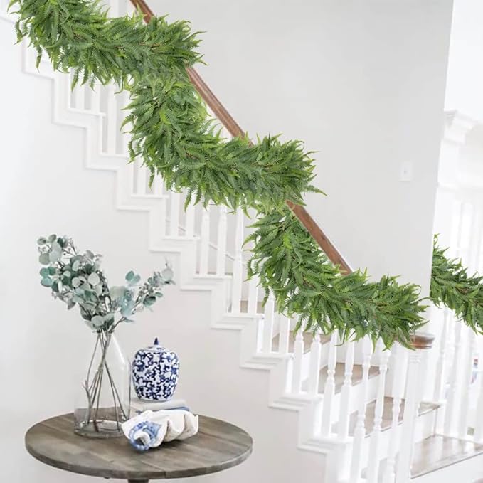 Briful 5ft Long Greenery Garland Set of 2 Boston Fern Floral Garland for Door Mantle Decorations, Lush Realistic Spring Summer Artificial Garland for Home Farmhouse Indoor Decor