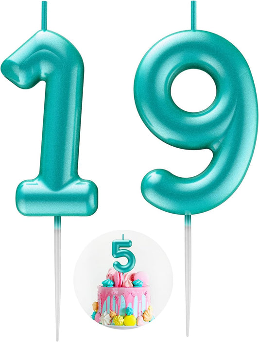 Blue Number 19 Candle Happy Birthday 3D Number Candles for Birthday Cake Party Decoration Wedding Anniversary Celebration Supplies