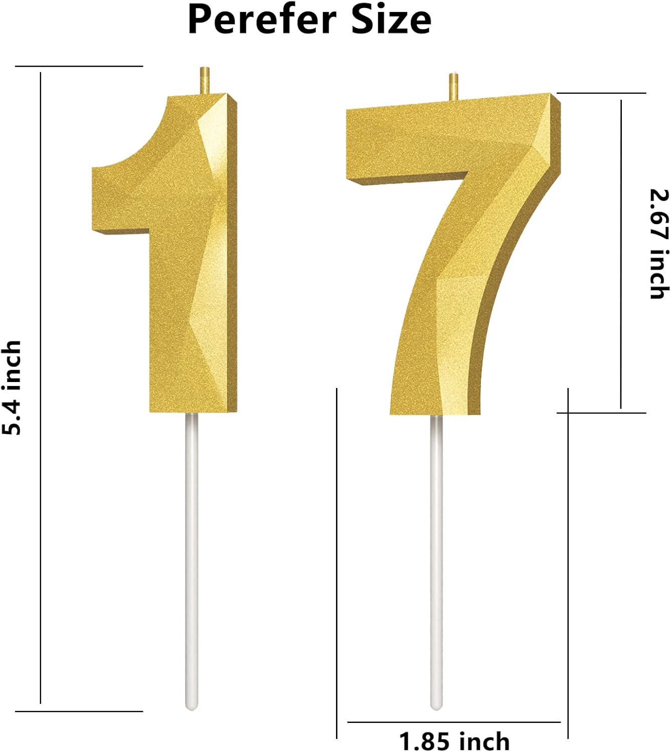 Number Birthday Candles(17 Candle Gold) 3D Diamond Shape Number Happy Birthday Cake Candles for Birthday Party Wedding Decoration Reunions Theme Party