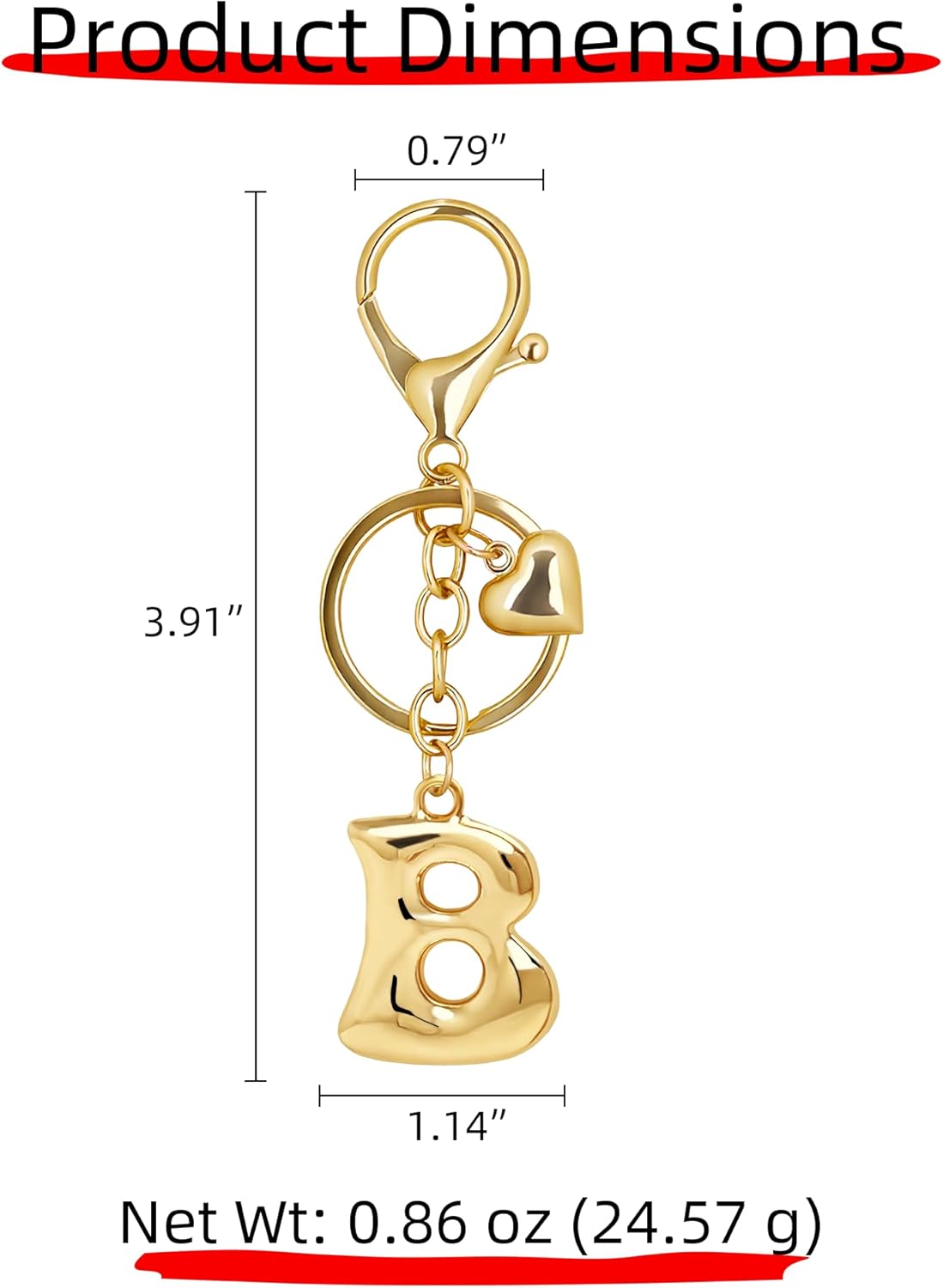 Gold Bubble Heart Initial Bag Charms for Handbags – Cute Initial Letter Keychain for Women, Purse Charms, Gold Gift