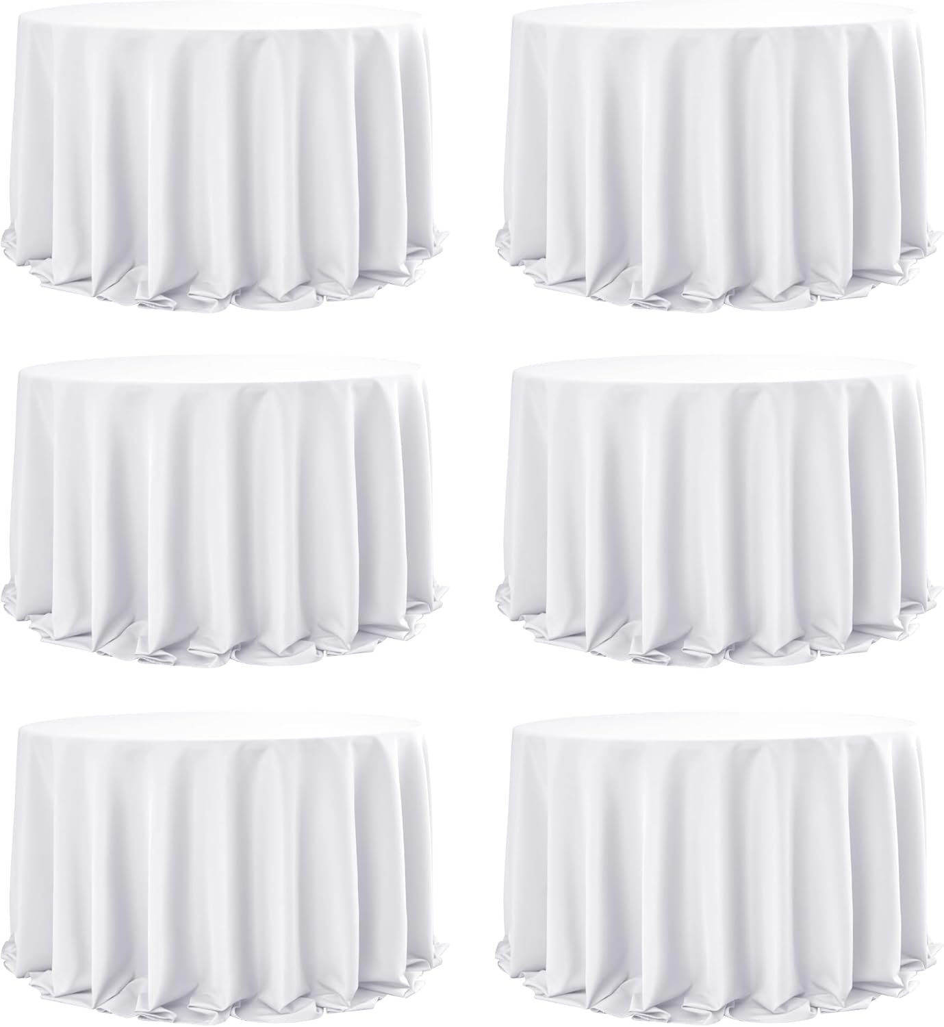 6-Pack White Round Tablecloths, 132 Inches, Stain-Resistant Polyester for 6-8 Ft Round Tables - Washable Table Covers for Weddings, Banquets, Birthday Parties, Events
