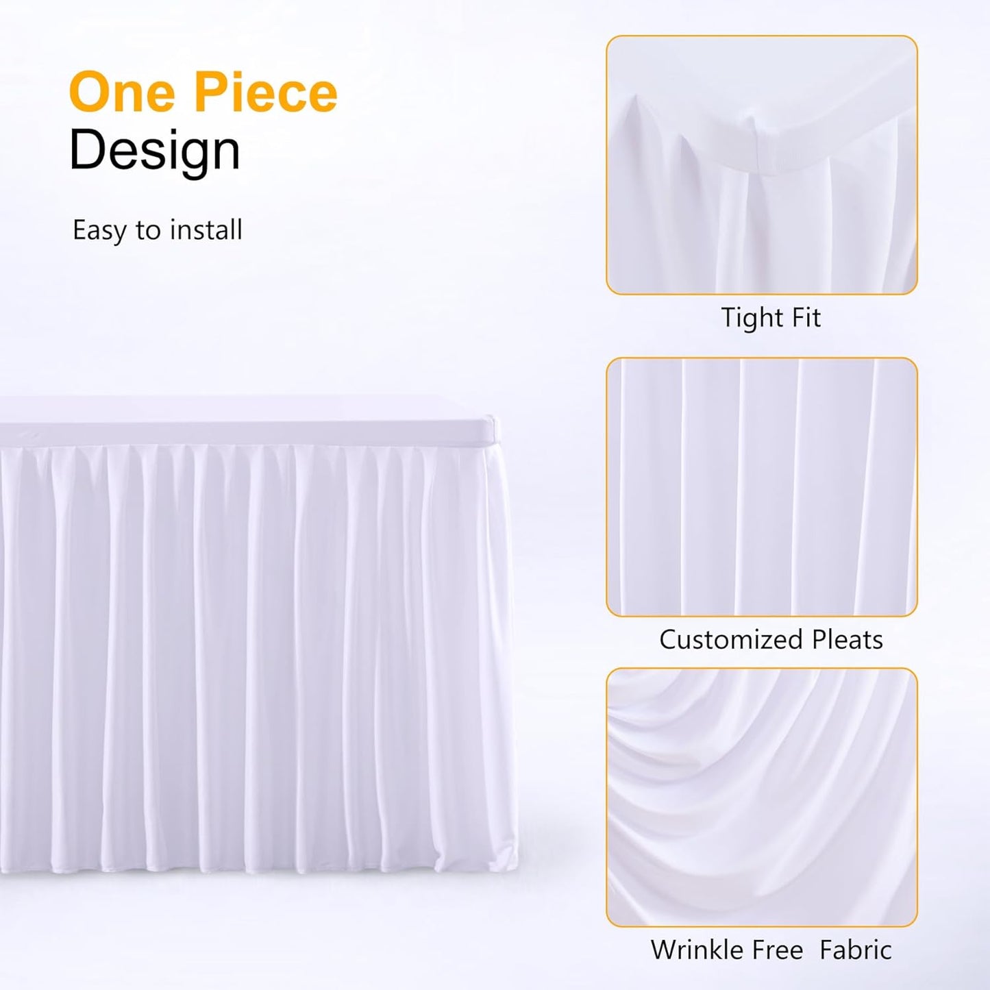 White Table Clothes for Rectangle Tables 6ft, Wrinkle Resistant Fitted Table Cloth with Pleated Ruffle Skirts for Banquet Wedding Baby Shower Folding Table