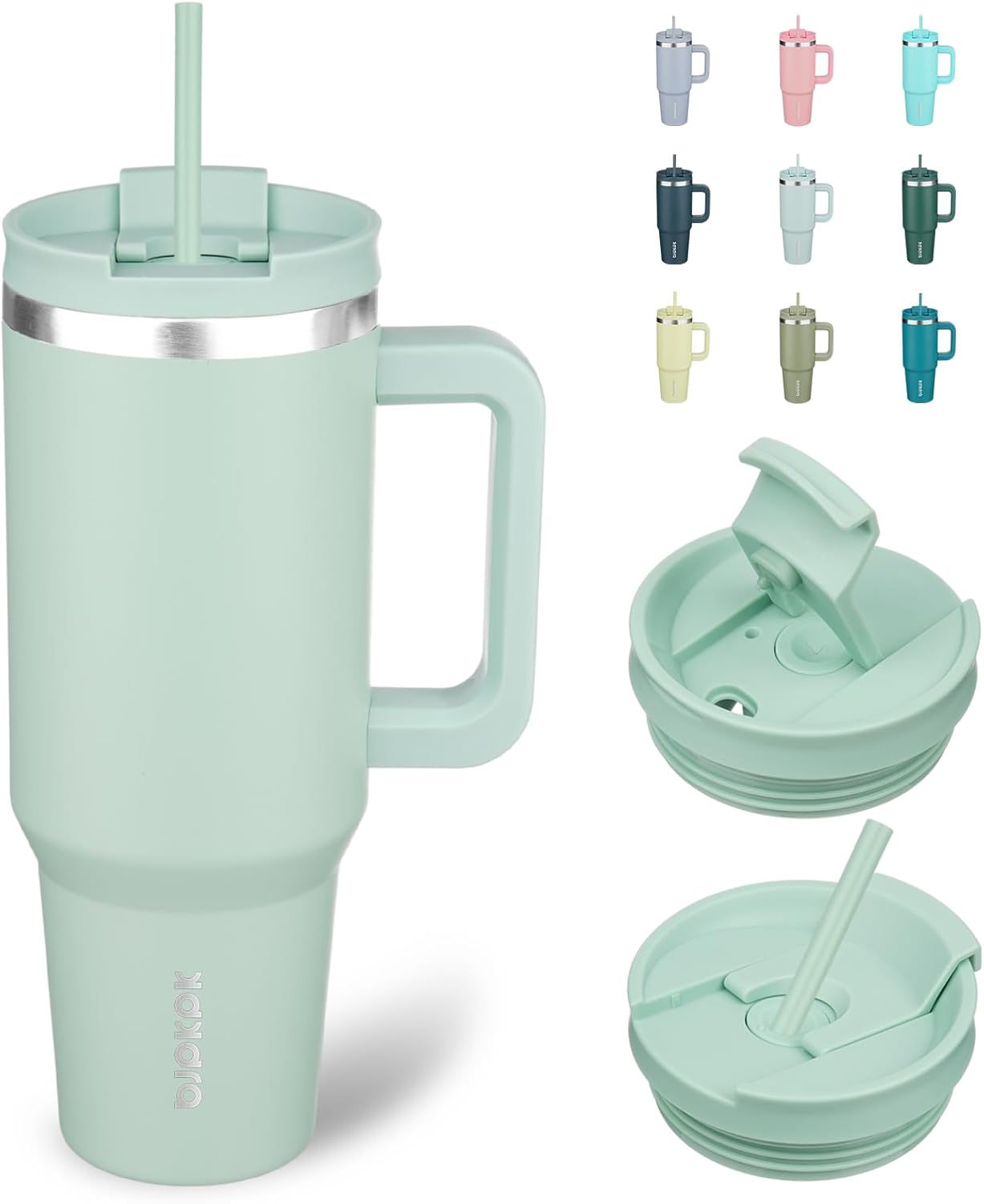 BJPKPK 40oz Stainless Steel Insulated Tumbler With Handle And Lid Straw Travel Coffee Mug Thermal Cup,Pistachio Green