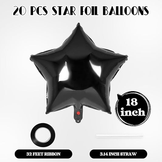 20 Pcs Star Balloons,18 Inch Black Star Foil Balloons,Stars Shaped Balloon Mylar Helium Balloon for Birthday Party Anniversary Wedding Baby Shower Decorations (Black)