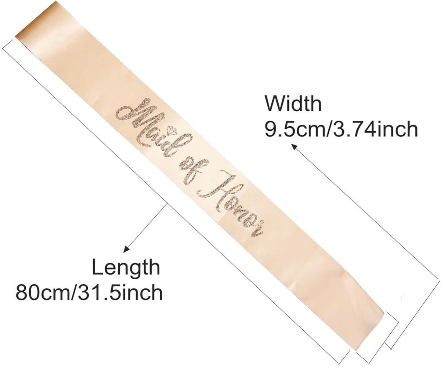 Maid of Honor Sash, Rose Gold Sash with Silver Glitter Letter Bachelorette Party Sash for Bridal Shower Wedding Party Accessories Supplies Engagement Gifts