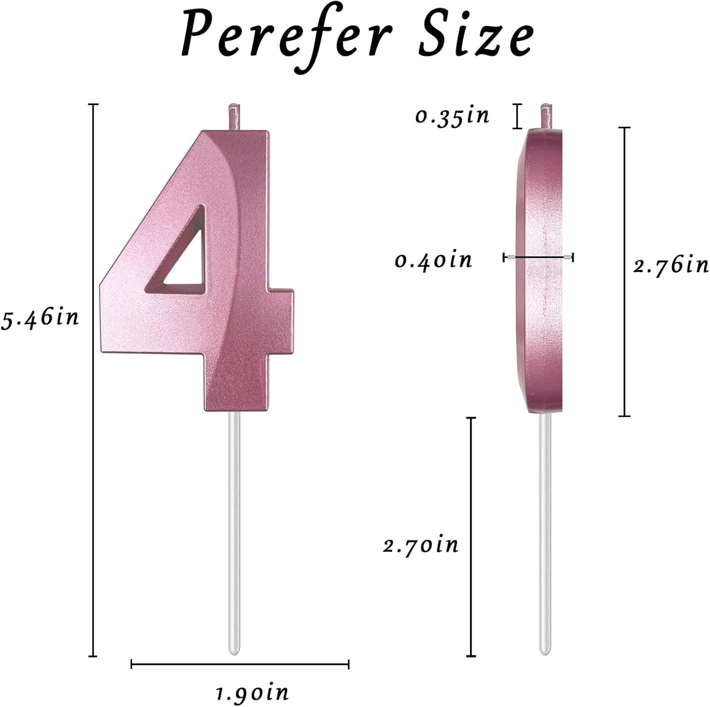Pink Number 4 Candles, 3D Diamond 2.76 Inch Cake Topper Birthday Candles for Wedding Anniversary Cake Decorations, Happy Birthday Party Decorations