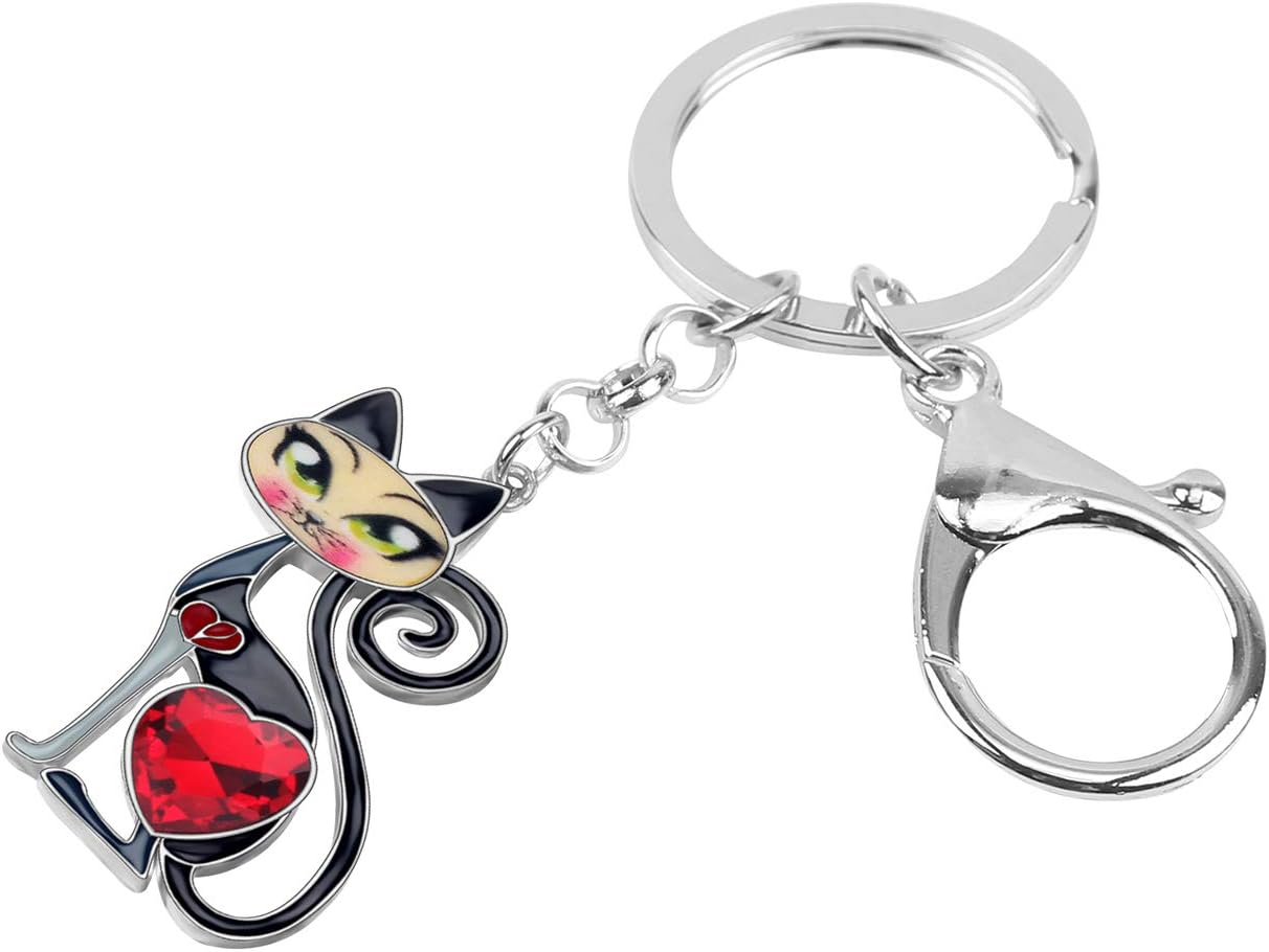 BONSNY Enamel Alloy Chain Cat Key Chains For Women Car Purse Handbag Charms keychains Gifts