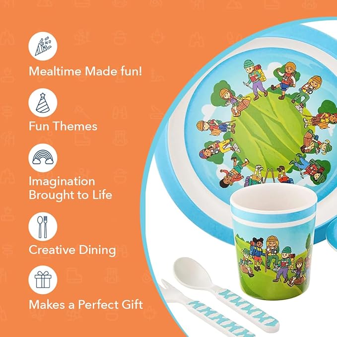5-Piece Kids Dinnerware Set (5pcs Hikers in Nature Meal Set)
