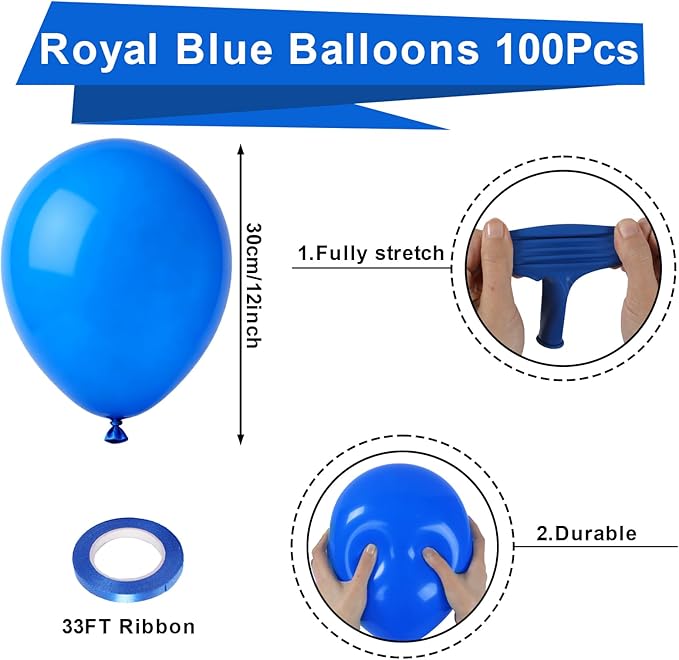 Royal Blue Balloons 100 Pack 12 Inch Blue Latex Party Balloons Round for Baby Shower Birthday Wedding Graduation Anniversary Baseball Nautical Retirement Bachelorette Patriotic Party Decorations