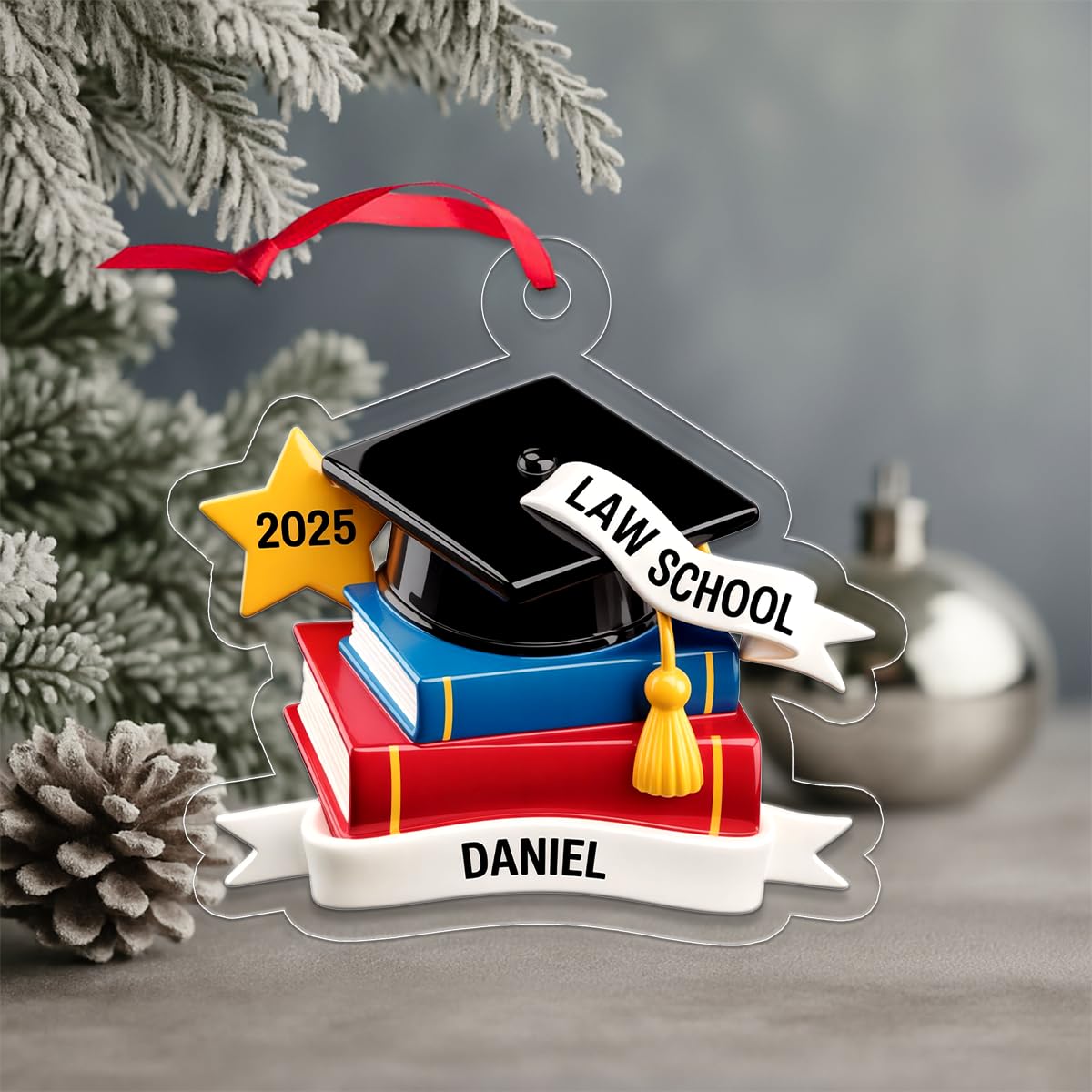 Custom Graduation Cap Ornament with Books, Personalized Graduation Ornament, Graduation Gift, Christmas Keepsake, Holiday Decoration Acrylic Ornament – Personalized Christmas Tree