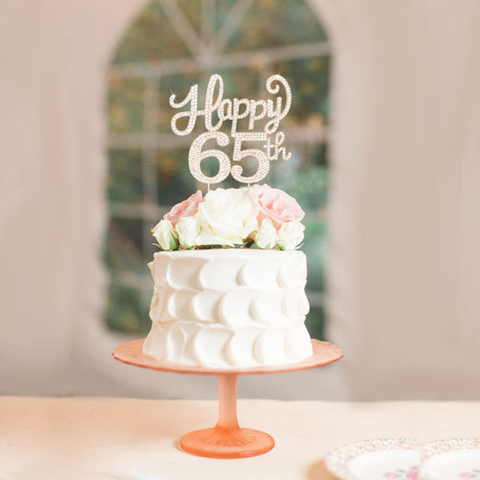 LASKYER Happy 65th Birthday Decorations,65th Birthday Gold Rhinestone Cake Topper - Cheers to 65 Years Old Bday Party Metal Sparkly Cake Centerpieces Sign.