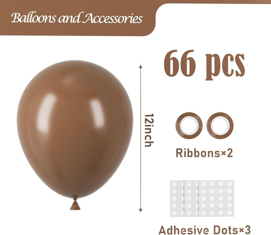Brown Balloons, 66pack 12inch Brown Latex Party Balloons for Graduation, Teddy Bear Themed Party, Wedding, Birthday, Bridal Shower, Baby Shower, Gender Reveal Party Decorations