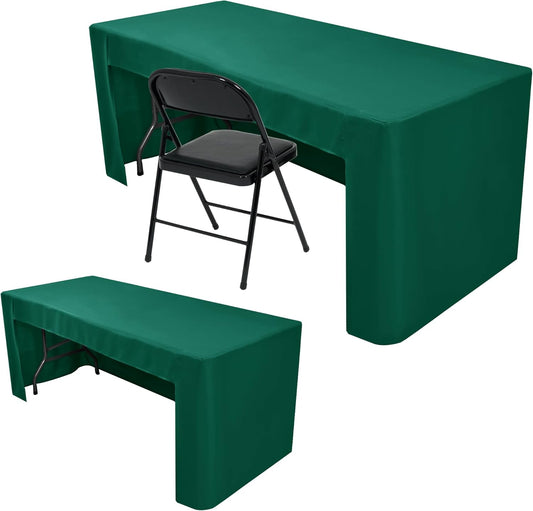 Nasitos 2 Pack Green 8ft Tablecloth Fitted-Open Back Folding Table Cover Washable and Wrinkle Resistant Table Cloth for Trade Show, Book Fair, Career Fair, Convention, Events