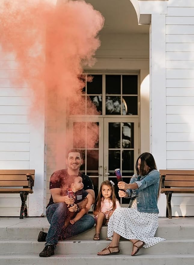 Adventure Awaits! - BABY GENDER REVEAL - 4-Pack Hand Held Air Filled Party Popper - 3 options: 4 Blue or 4 Pink or 2 Red/2 Blue - Check our store for other Color Run Festival colors! (4 Pink)