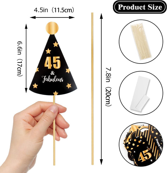 LINGTEER Happy 45th Birthday Party Photo Booth Props,Cheers to 45th Birthday 45th Years Old Bday Party Centerpieces Props Decorations Sign.