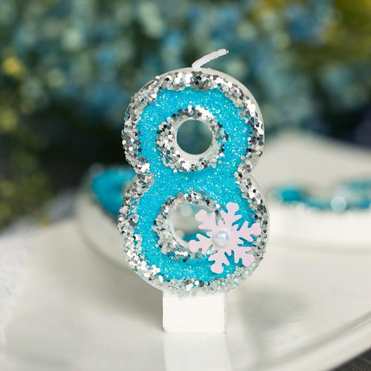 Frozen Birthday Number Candles for Cake, Blue Number 8 Candle, 8th Frozen Cake Topper, Fun Glitter Birthday Candles Cupcake Topper for Party Anniversary Decorations