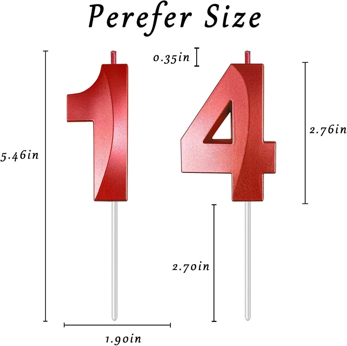 Red Number 14 Candles, 3D Diamond 2.76 Inch Cake Topper Birthday Candles for Wedding Anniversary Cake Decorations, Happy Birthday Party Decorations