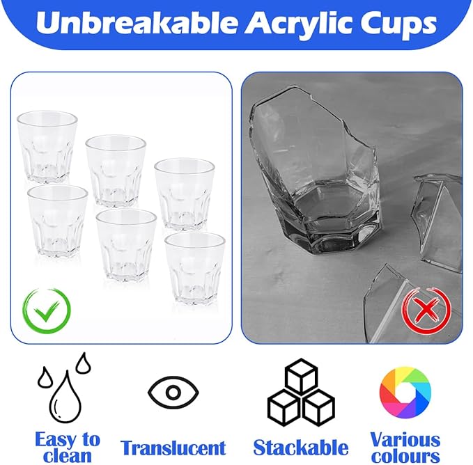 Plastic Drinking Glasses Set of 12, Unbreakable Water Tumbler, Acrylic Plastic Cups, Reusable Kids Drinking Cups for Children Kitchen Cocktail Picnic Party Juice Whiskey Wine (12pc-clear-160ml/5.4oz)