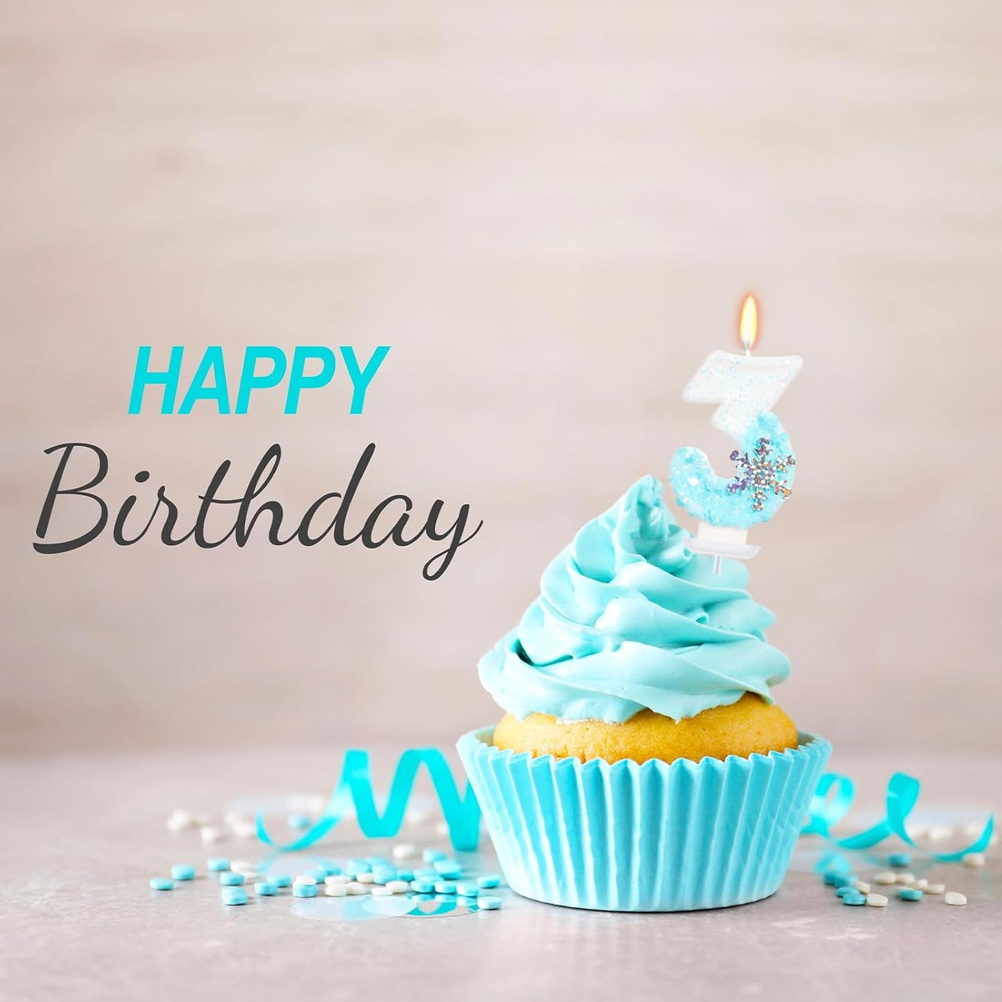 Sky Blue Frozen Themed Birthday Candles, Birthday Candles for Party Supplies, 2.76 inch Number 3 Candle Cake Topper Decoration (Number 3)
