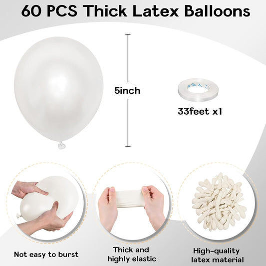 Pearl White Balloons 5 Inch, 60Pcs Small White Pearl Balloon Bright Clear White Latex Balloons for Arch 5'' Mini White Helium Balloons for Birthday Wedding Baptism Anniversary Party Decorations
