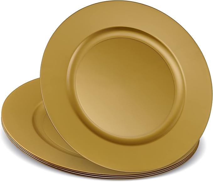 13'' Party Chargers Large Plates & Platters Great for Elegant Party's Weddings Tableware Great for Serving dish Gold Pack of 6