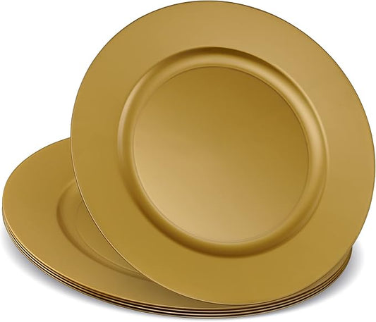 13'' Party Chargers Large Plates & Platters Great for Elegant Party's Weddings Tableware Great for Serving dish Gold Pack of 6