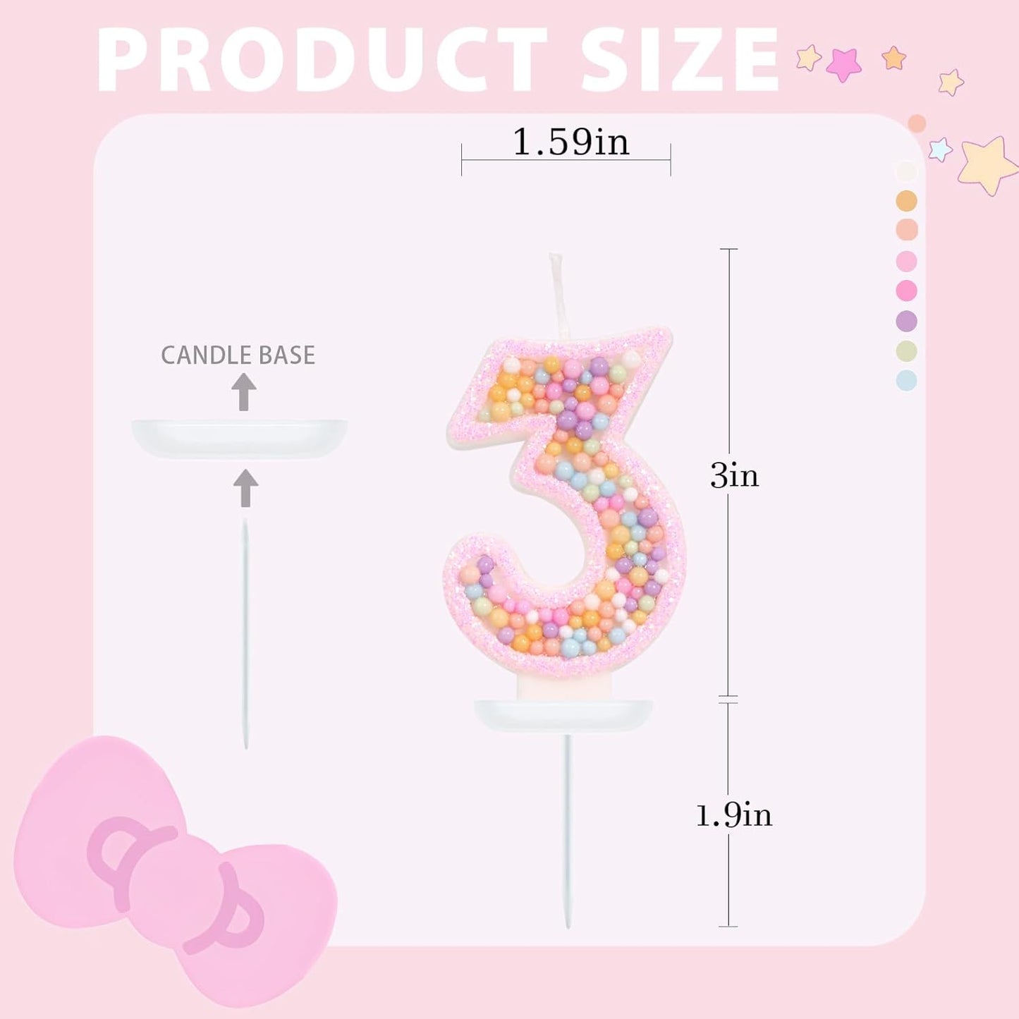 Birthday Candles for Girls - Number 3 Candle, Colorful Macaron Candles, 3 Cake Topper, 3rd Birthday Decorations for Girls, Pig Cartoon Theme Birthday Party Supplies (Pink)