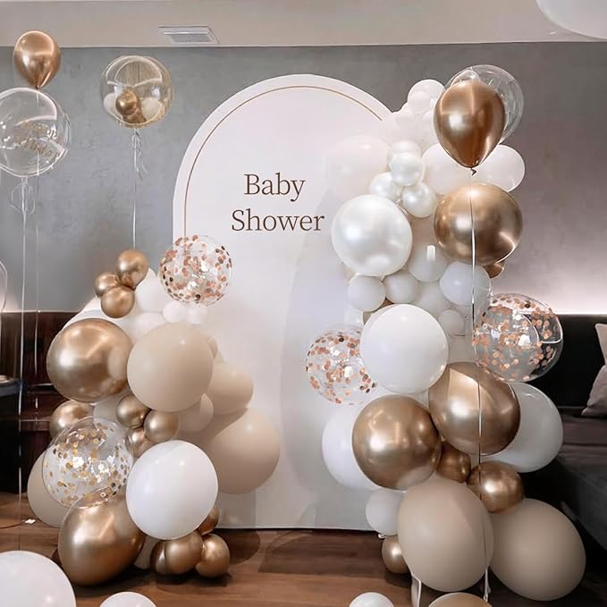 White Champagne Gold Balloon Garland Arch Kit, 167Pcs Neutral Balloons for Engagement Bridal Shower Wedding Baptism Baby Shower Boho Birthday Anniversary Decoration