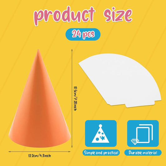 24 PCS Party Cone Hats DIY Birthday Paper Cone Hats for Kids and Adults Birthday, Baby Shower, Bridal Shower