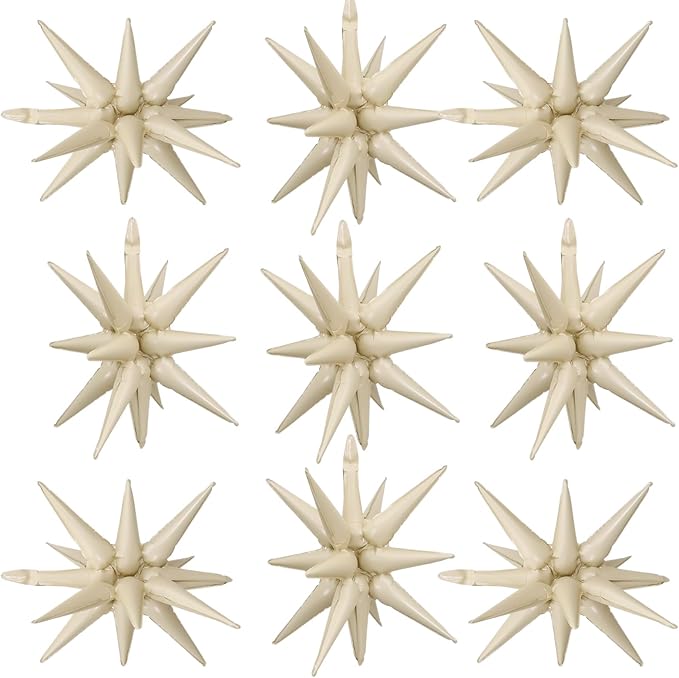Cream White Star Balloons,9Pcs 22Inch Cream White Explosion Spike Cone Helium Polyester Film Star Foil Balloons for Birthday Anniversary Baby Shower Wedding Disco Party Decorations