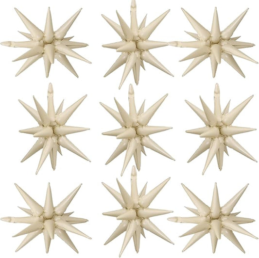 Cream White Star Balloons,9Pcs 22Inch Cream White Explosion Spike Cone Helium Polyester Film Star Foil Balloons for Birthday Anniversary Baby Shower Wedding Disco Party Decorations