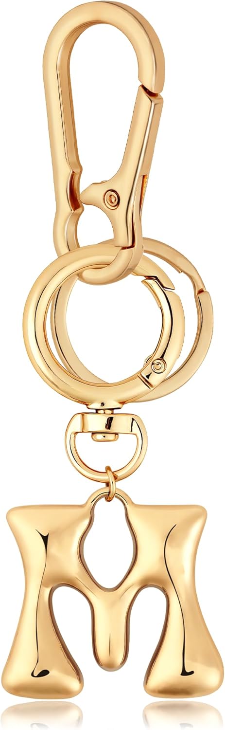 Gold Bubble Heart Initial Bag Charms for Handbags – Cute Initial Letter Keychain for Women, Purse Charms, Gold Gift