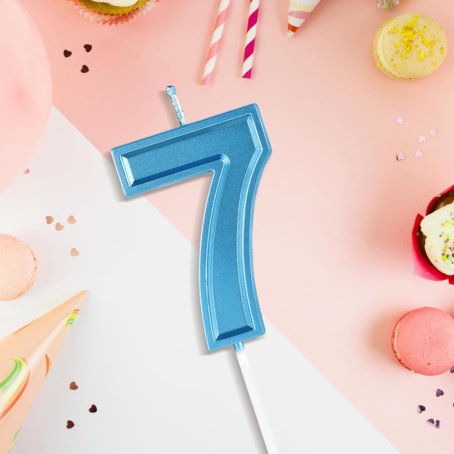 BEAN LIEVE Blue Birthday Candles Number 7, Blue Number Candles, Cake Number Candles for Birthday Parties and Wedding Anniversary Celebrations