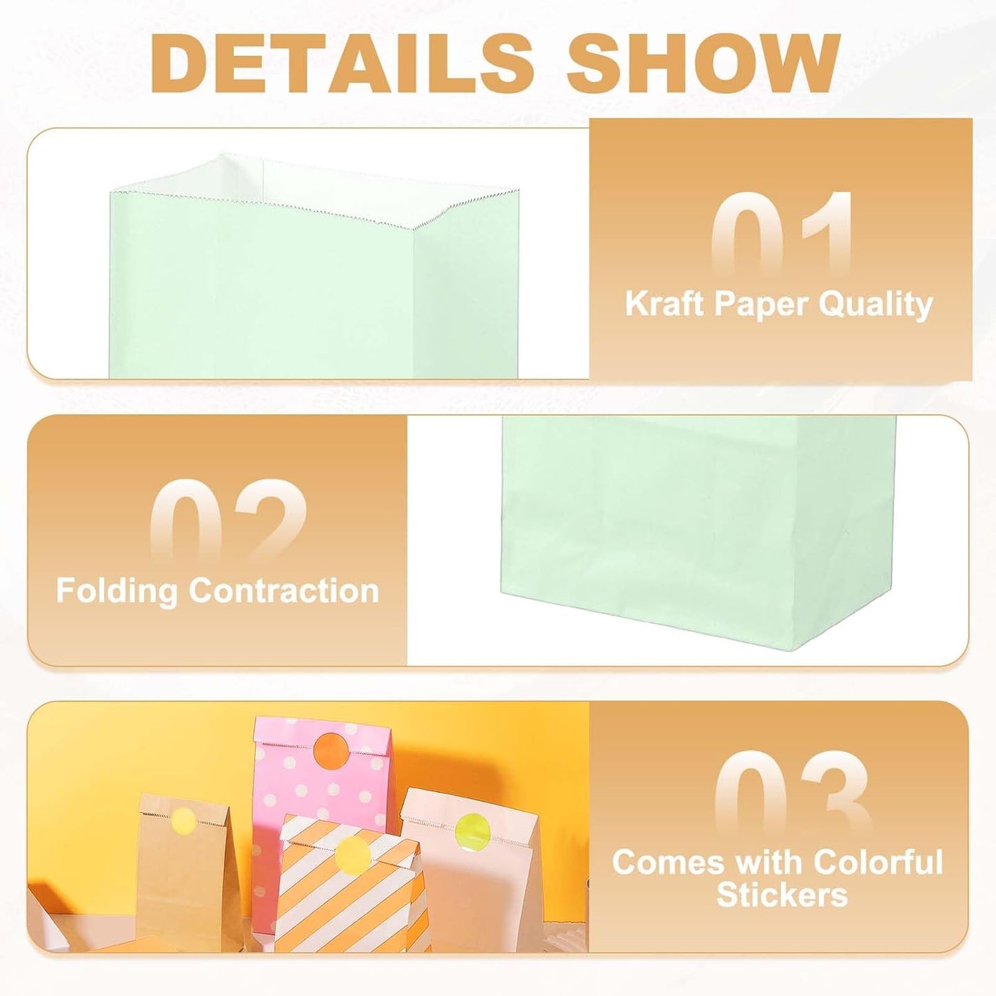 PATIKIL Party Favor Bag, 24 Pcs 5.1x3.1x9.4 Inch Medium Paper Candy Bags Gift Treat Celebration Halloween Goody Birthday Wedding Party with Stickers, Soft Green