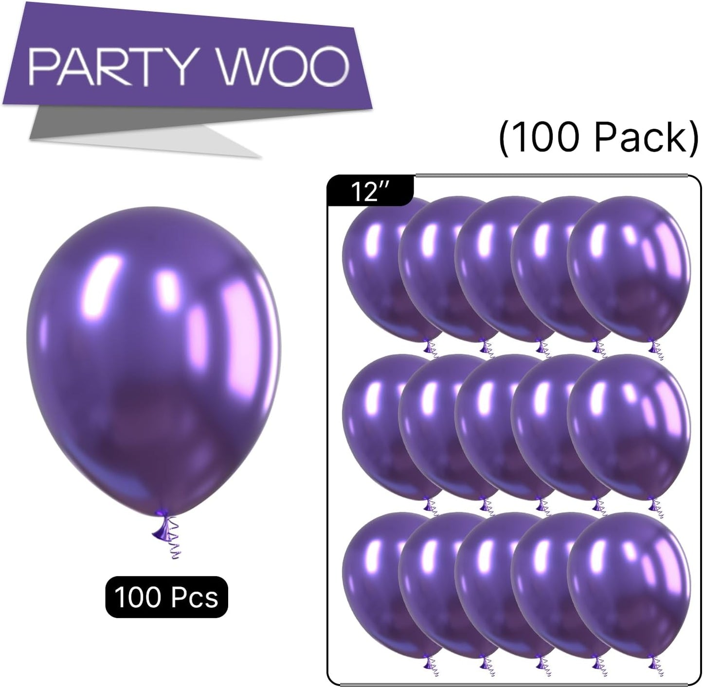 PartyWoo Metallic Purple Balloons 100 pcs 12 Inch Chrome Purple Latex Helium Balloons for Mardi Gras Graduation Wedding Baby Shower Anniversary Birthday Party Decorations Purple-G105