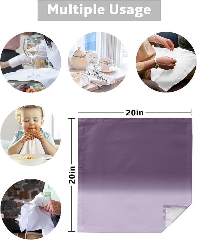 Cloth Napkins Set of 8 Purple Ombre Cocktail Napkins Gradient Gradual Color Washable Soft Dinner Table Napkins for Party Wedding Banquet Hotel Holiday Everyday Use 20x20 Inch