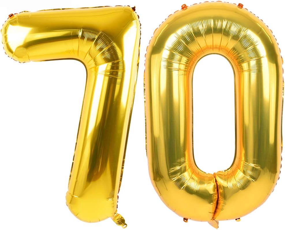TONIFUL 40 Inch Gold Large Numbers Balloon Birthday Party Decorations, Foil Mylar Big Number Balloon Digital 70 for 70th Birthday, 70th Anniversary, Graduation Ceremony Photo Shoot