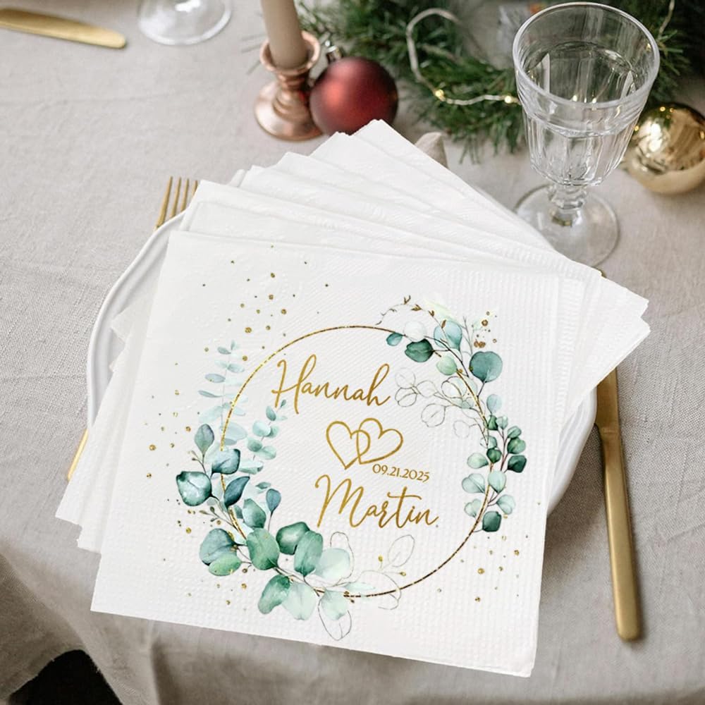 Personalized Wedding Cocktail Napkins, Customized Monogram Wedding Napkin, Custom Cake Napkins for Party, Beverage Cocktail Luncheon Dinner, Dinner Paper, Anniversary Decor