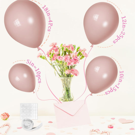Dusty Pink Balloons - Different Sizes 18, 12, 10, 5 Inches - Pink Balloon Garland Arch for Birthday, Baby Shower, Wedding, Graduation Parties