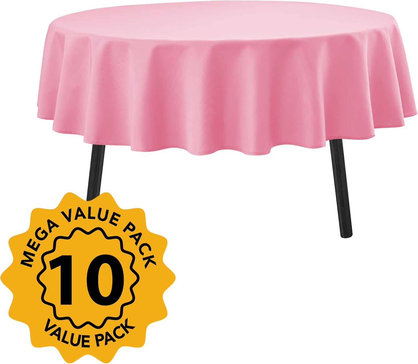 10-Pack Pink Round Tablecloths, 70 Inches, Stain-Resistant Polyester for 3-4 Ft Round Tables - Washable Table Covers for Weddings, Banquets, Birthday Parties, Events