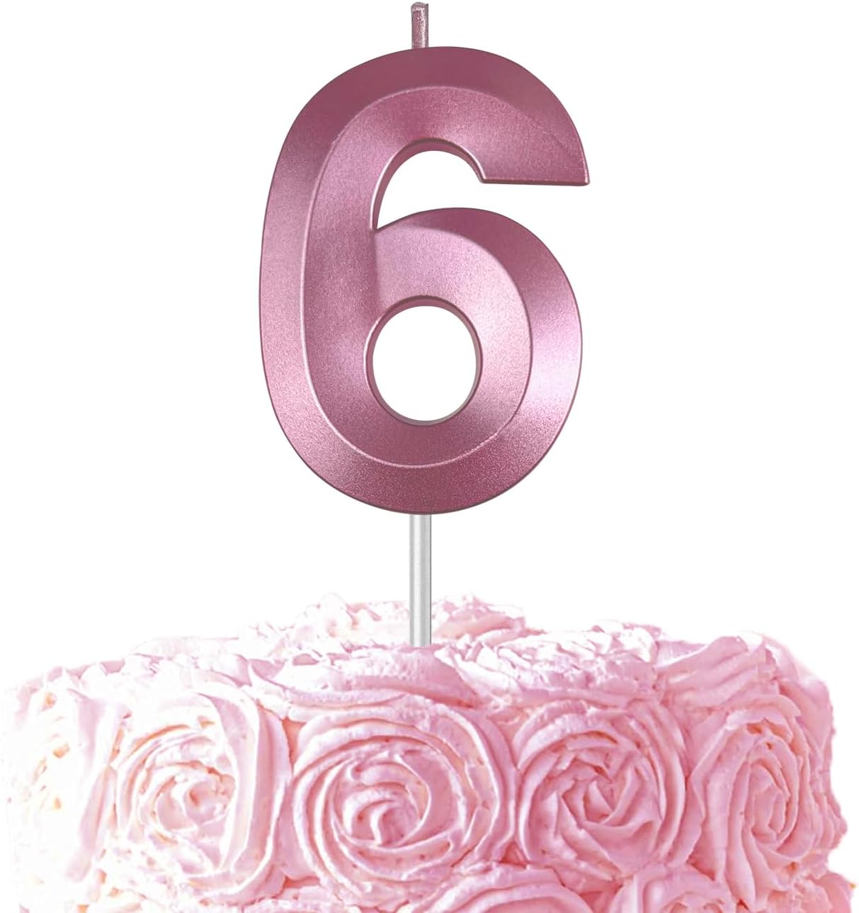 Pink Number 6 Candles, 3D Diamond 2.76 Inch Cake Topper Birthday Candles for Wedding Anniversary Cake Decorations, Happy Birthday Party Decorations