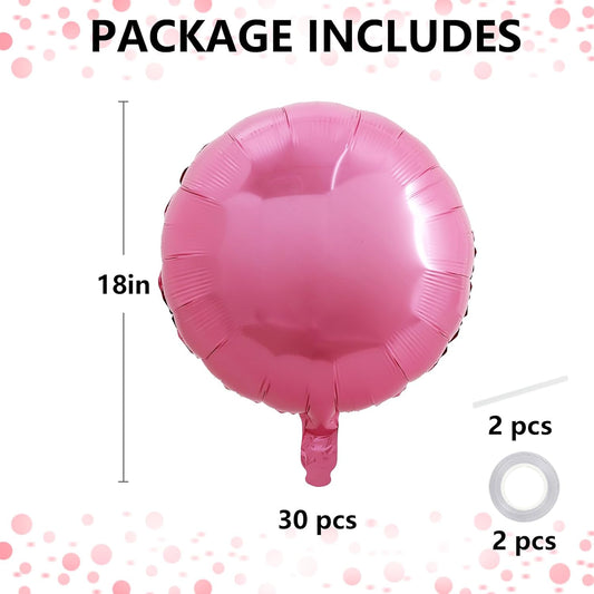 TONIFUL 30Pcs 18 Inch Round Balloons Large Pink Round Shape Foil Ballons Big Pink Round Helium Mylar Decorations for Birthday Wedding Baby Shower Anniversary Engagement Party Supplies