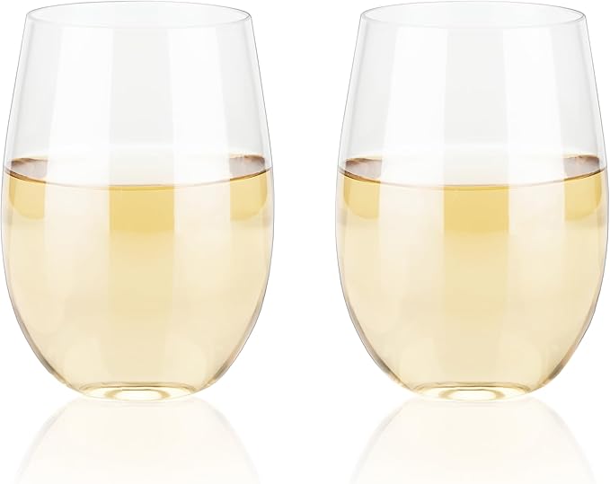 True Flexi Shatterproof Stemless Wine Glasses, Reusable and Flexible Plastic Drinking Glasses for Red and White Wines, Picnic, Camping, BBQ, Beach, Outdoor Party, Housewarming Gift, 15 oz, Set of 2