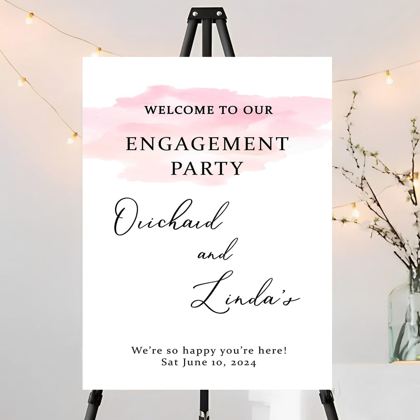 Engagement Sign, Rectangular, Pink, 12x18 Inches, Full Size, Glam, Real Estate, Construction Sites, Politics, Personal Events