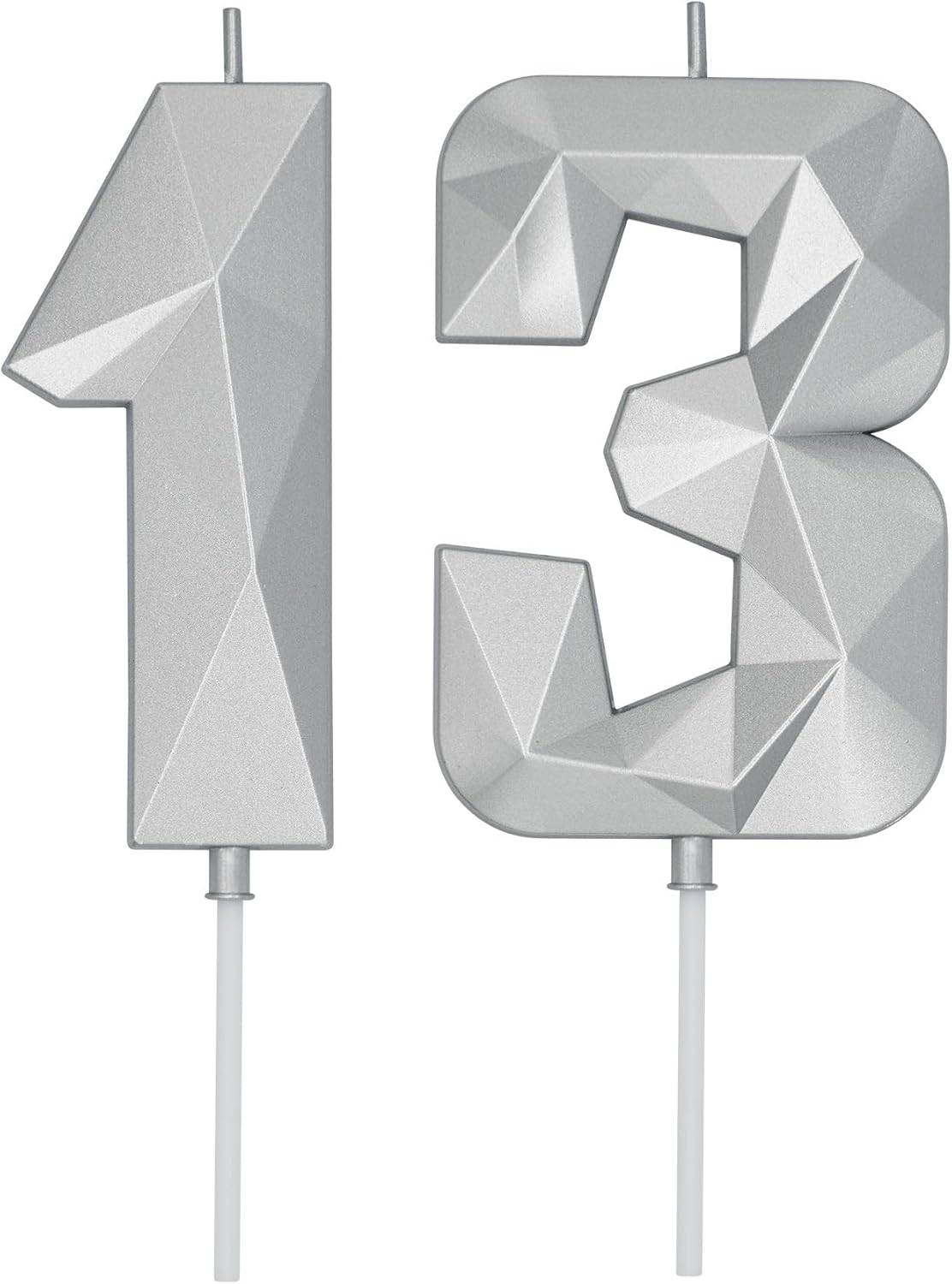 DERVENTA Birthday Candle Big Number 3D Silver 3.7 inch Party Celebration Anniversary Decoration Cake Topper 1 Piece (Number 13 Silver)