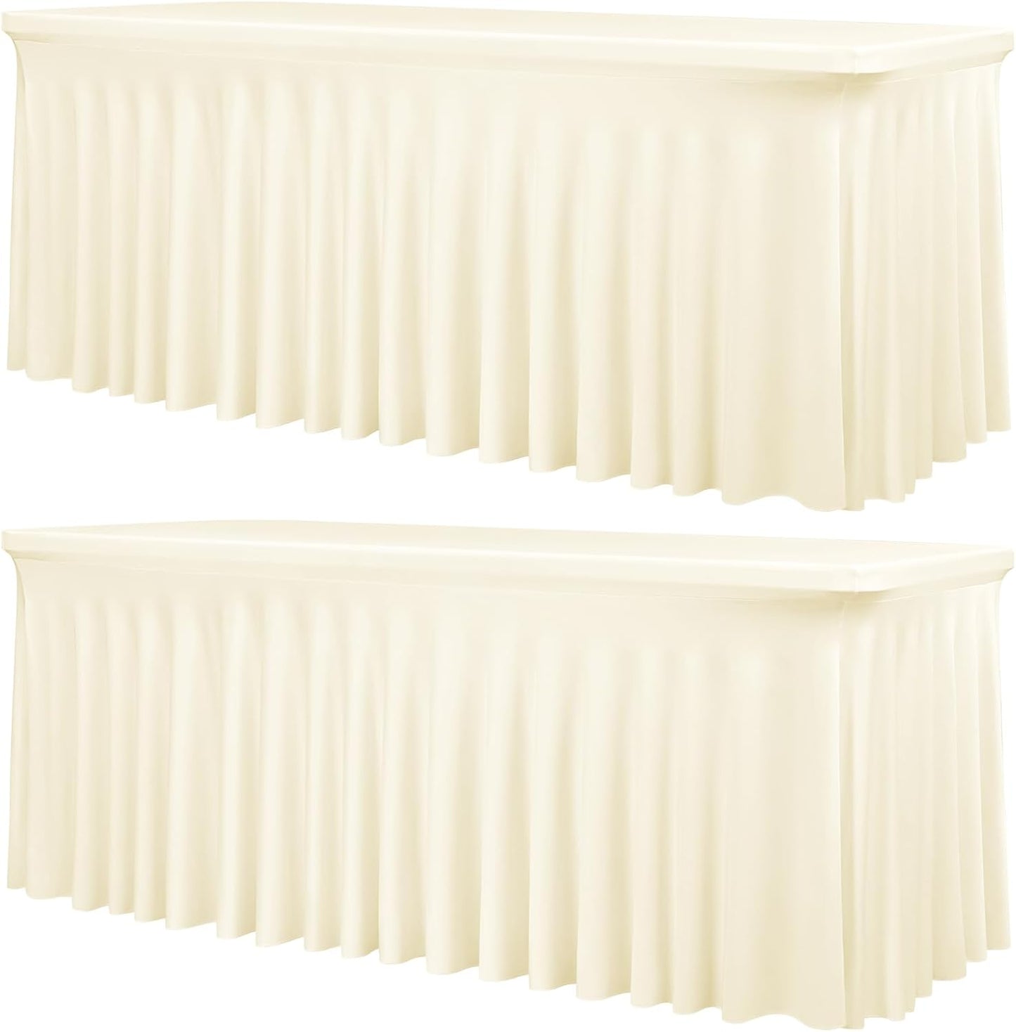 2 Packs Ivory Stretch Table Skirts for 6 Foot Rectangle Table, Washable Spandex Stretch Tablecloths with Skirt, Wrinkle Resistant Fitted Tablecover for Wedding Party Banquet